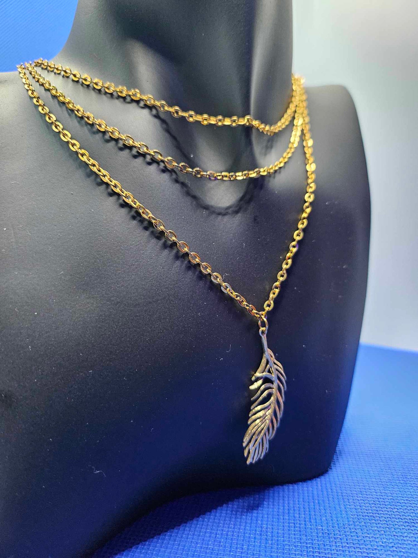 3 Layer Golden Chain with Feather