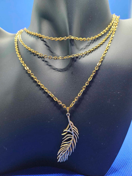 3 Layer Golden Chain with Feather
