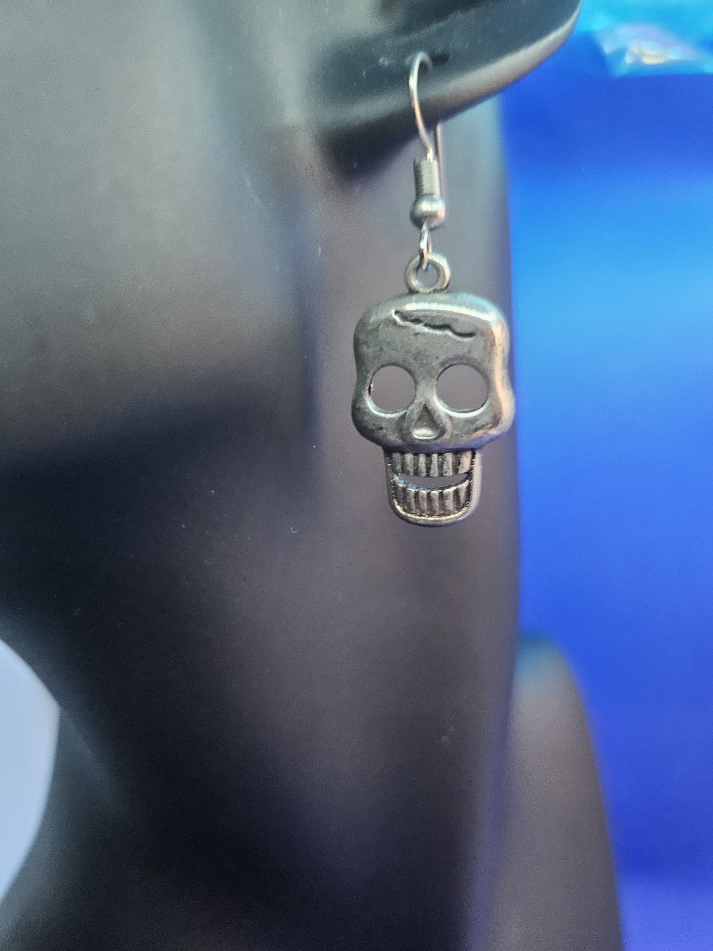 Large 'Cracked' Skull Hooked Earrings