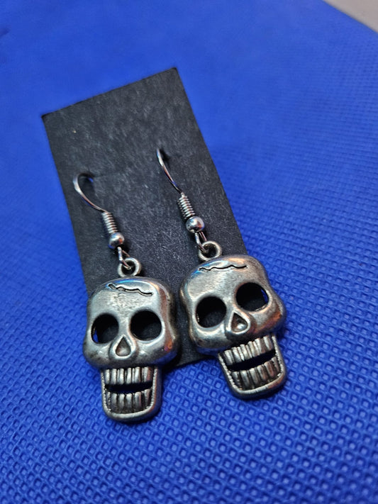 Large 'Cracked' Skull Hooked Earrings